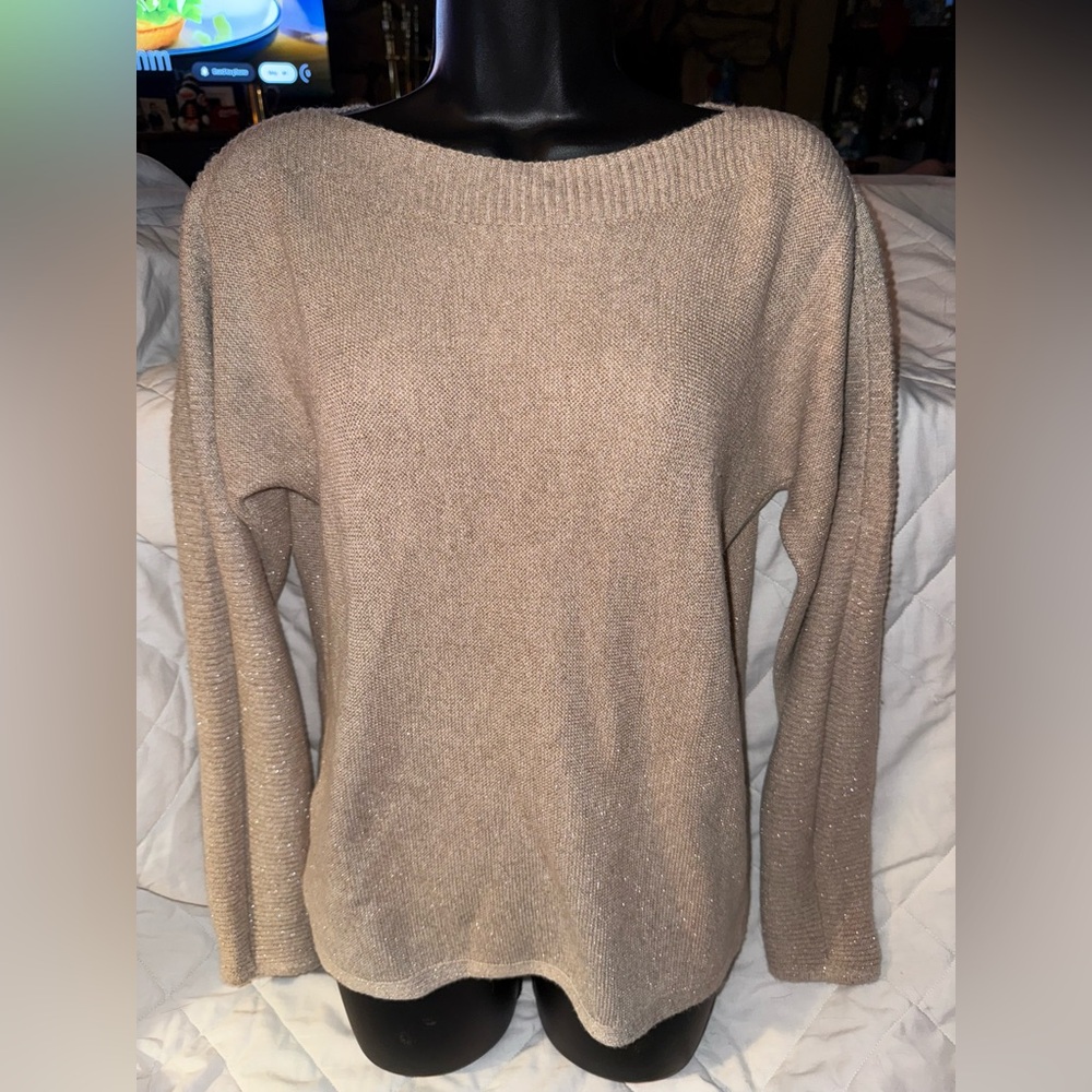 Talbots Bateau Neck Wool Blend Metallic Sweater